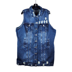 EUC Ashley Stewart Sleeveless Distressed Denim Dress 22/24